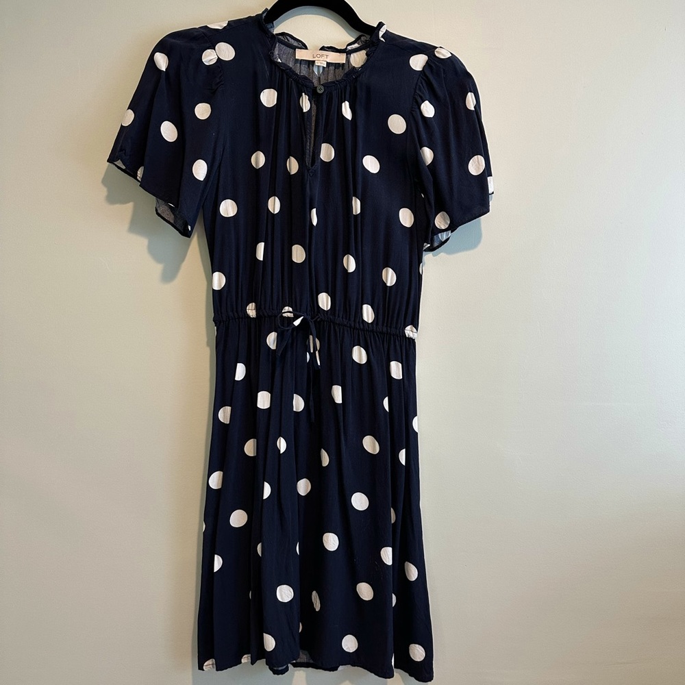 LOFT blue polka dot flutter sleeve dress